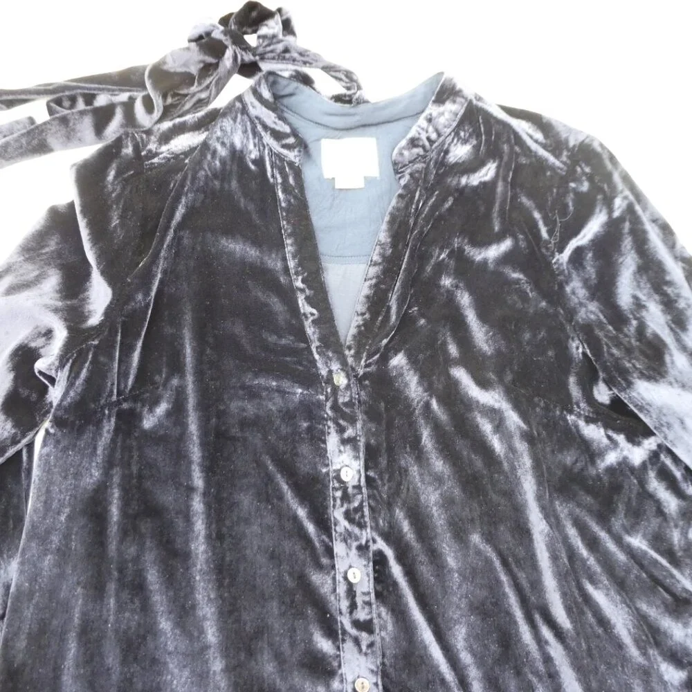 VeLVeT Maeve Anthropologie Dark Blue Mini Tunic Dress Neck Bow Tie Yoked US6
